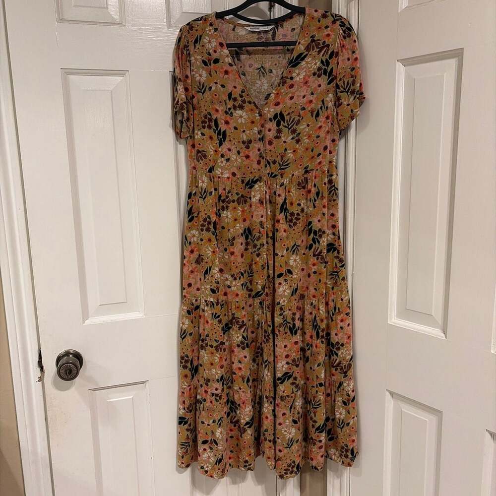 Sonoma Goods For Life Floral V-Neck Tiered Midi Dress Size S